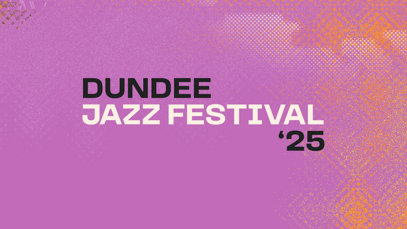 Dundee Jazz Festival '25 logo on a purple background with geometric patterns